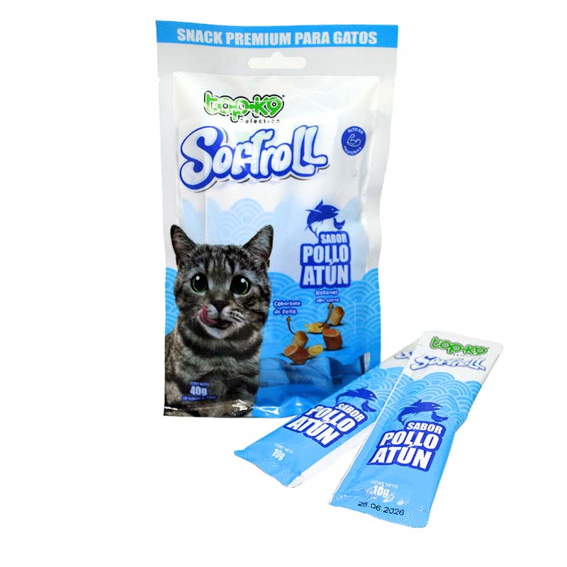 Topk9 Snack Softroll Pollo Atun Para Perros y Gatos (4 Tubos) 10 Gr