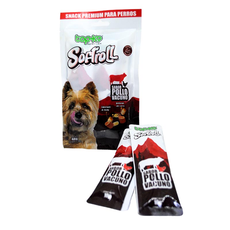 Topk9 Snack Softroll Pollo Vacuno Para Perros y Gatos (4 Tubos) 10 Gr