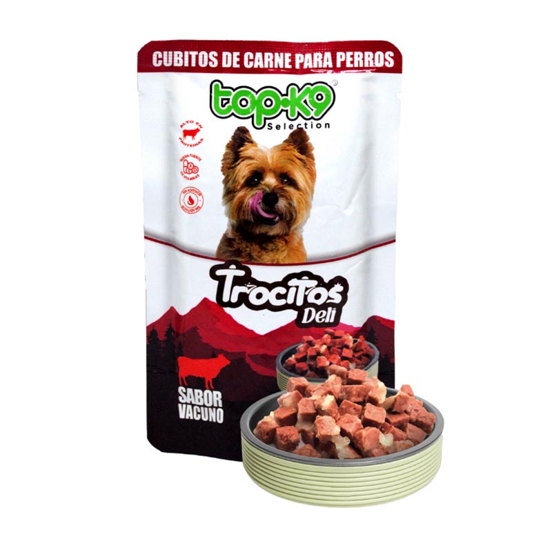 Topk9 Snack Trocitos Deli Vacuno Para Perro 85 Gr
