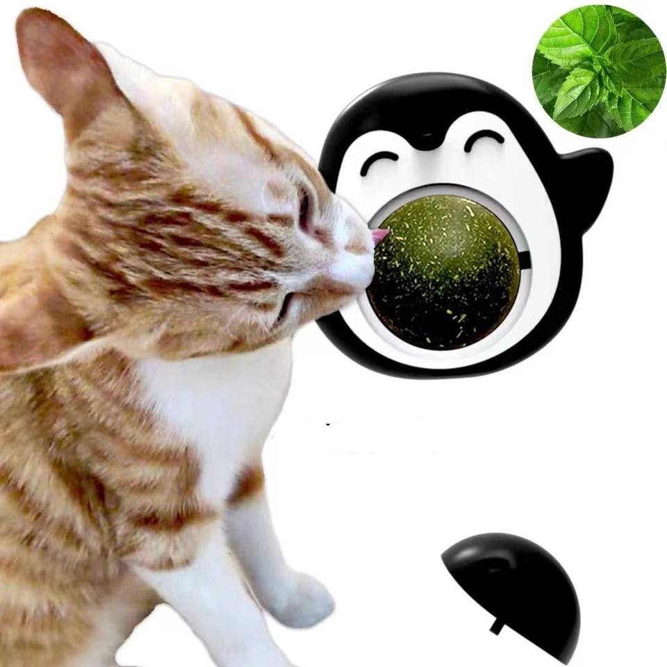 Juguete Bola de Catnip Giratoria Adhesiva Pinguino