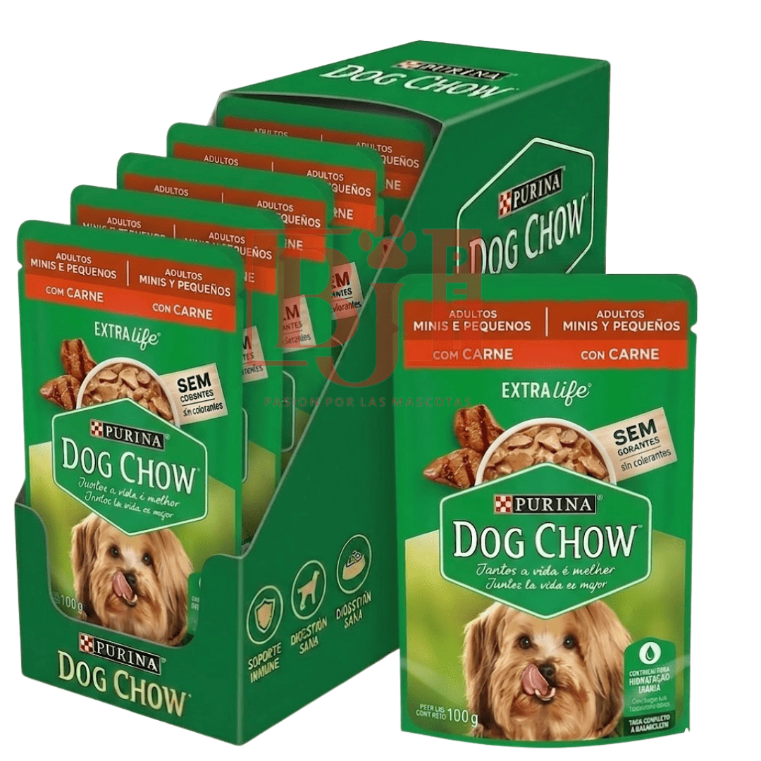 Pack 20 Pouch Dog Chow  Adulto Rz Pequeña Carne 100 Gr