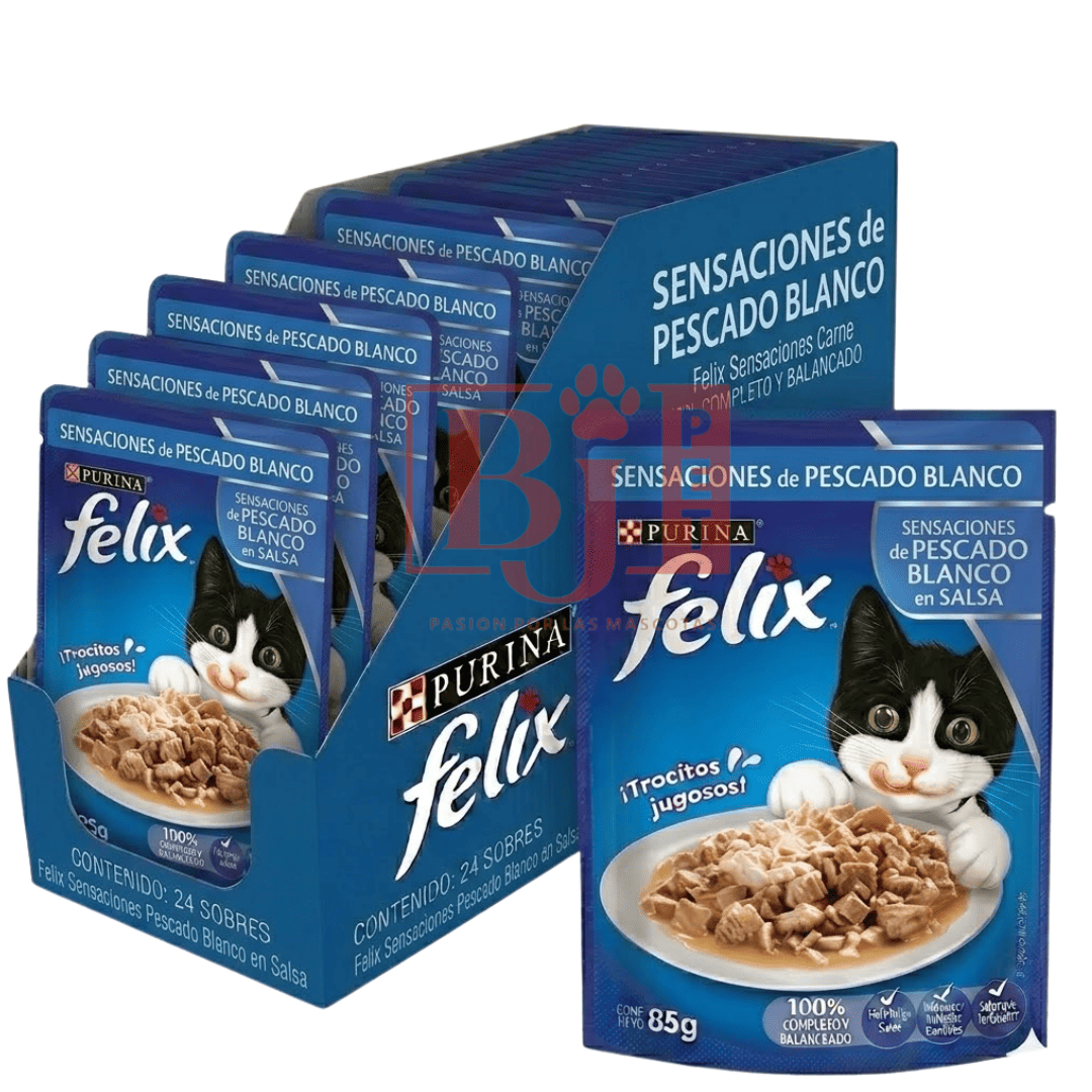 Pack 24 Pouch Felix  Adulto Pescado Blanco 85 Gr
