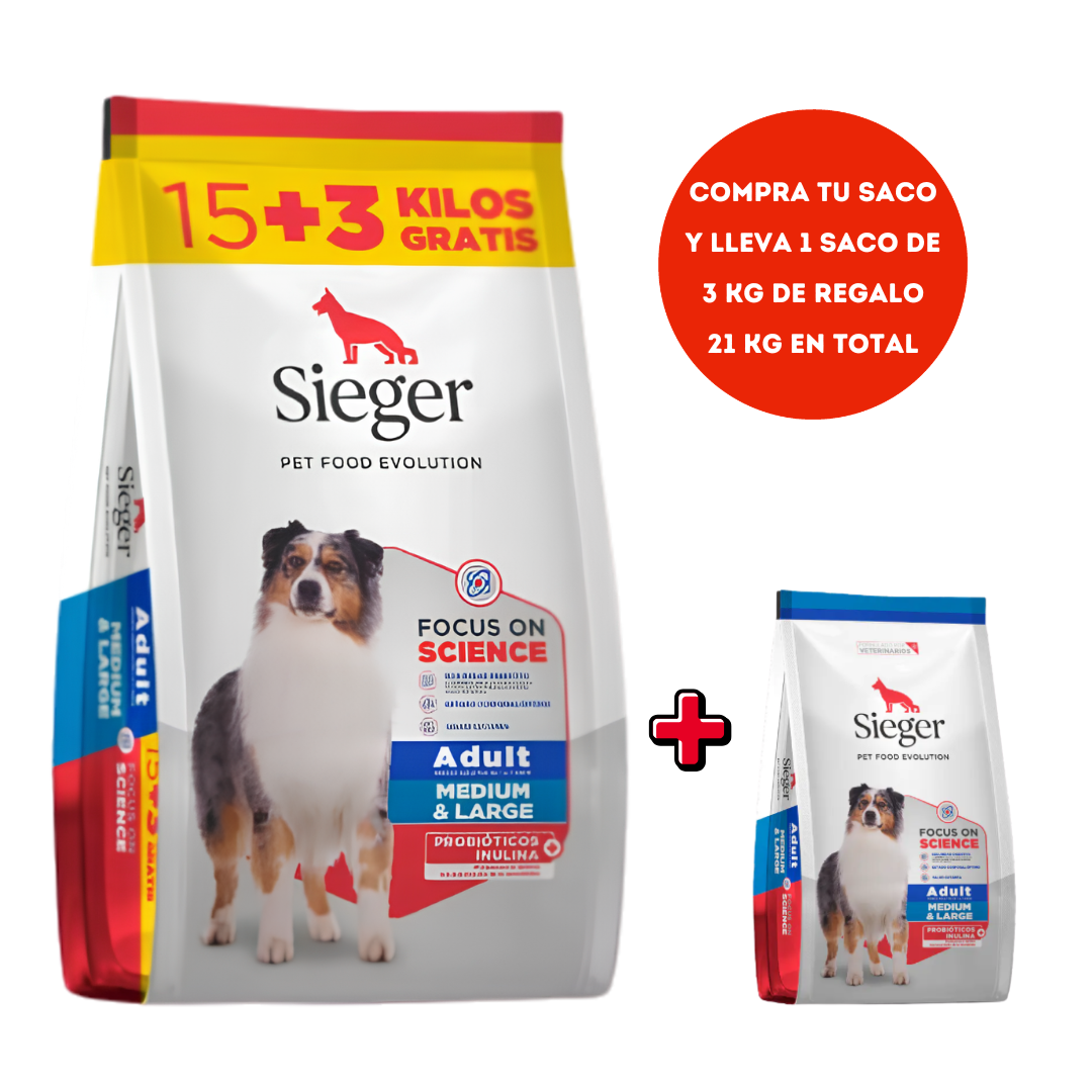 Sieger Adult Medium Large Breed 18 Kg + Saco 3 Kg Gratis