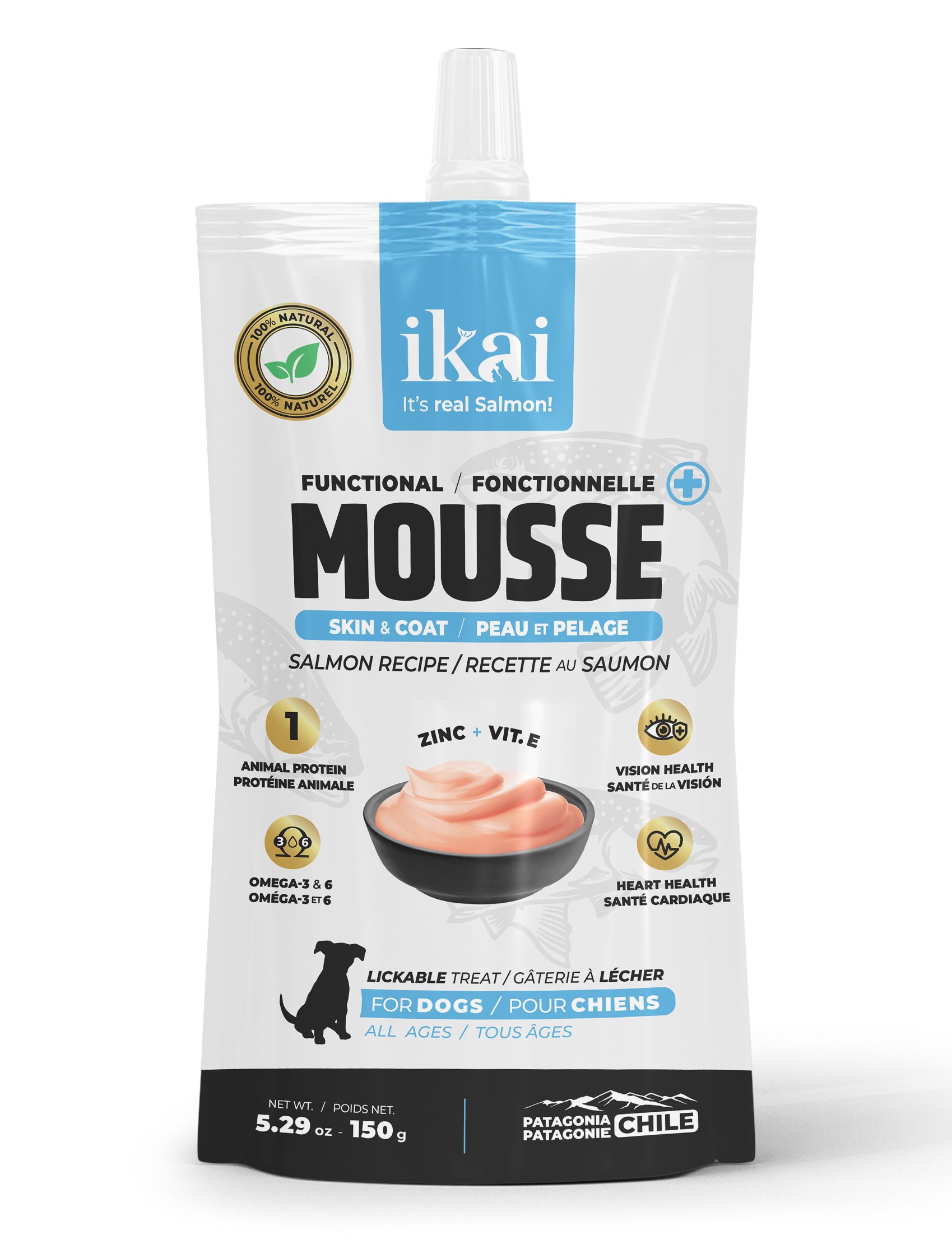 Ikai Mousse de Salmón Piel y Pelaje Para Perros 150 Gr