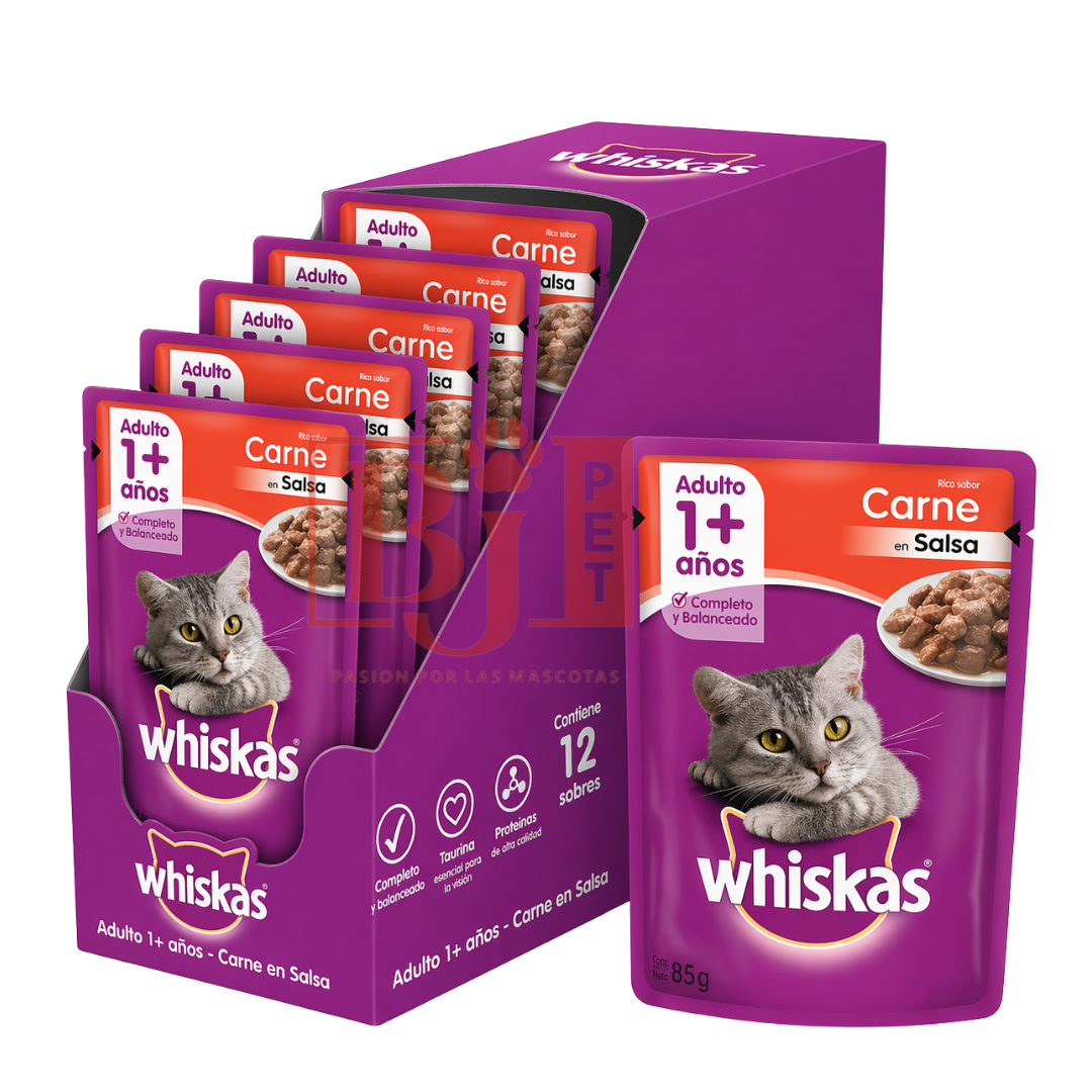 Alimento Húmedo Whiskas Carne Caja 12 U 85 Gr