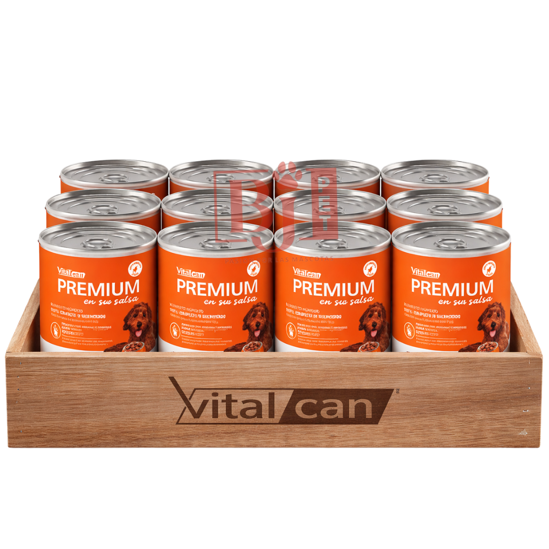 Pack 12 Latas Premium Cachorro En Su Salsa Trocitos De Pollo 340 Gr