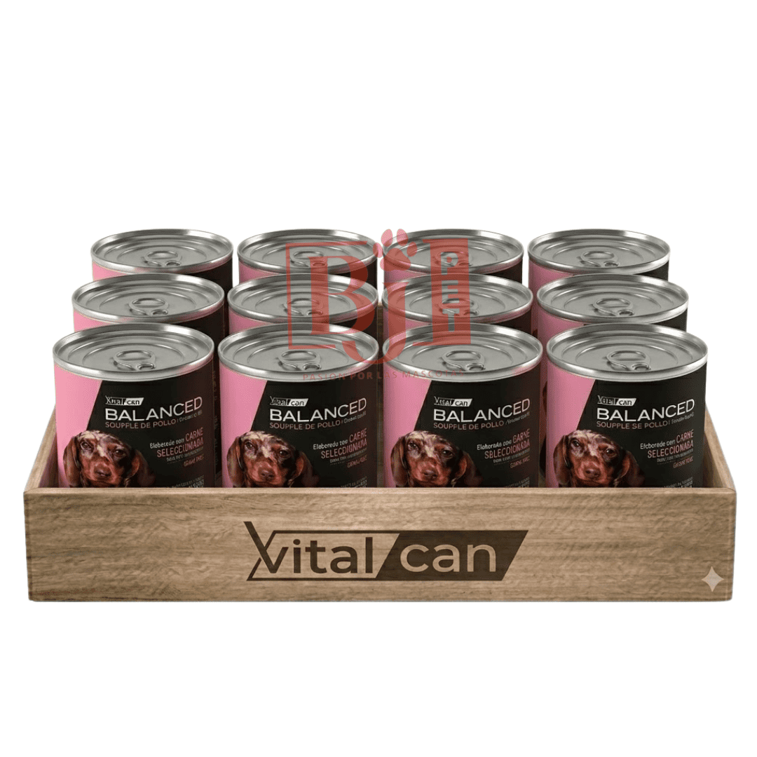 Pack 12 Latas Balanced Souffle Perro Cachorro Pollo 340 Gr