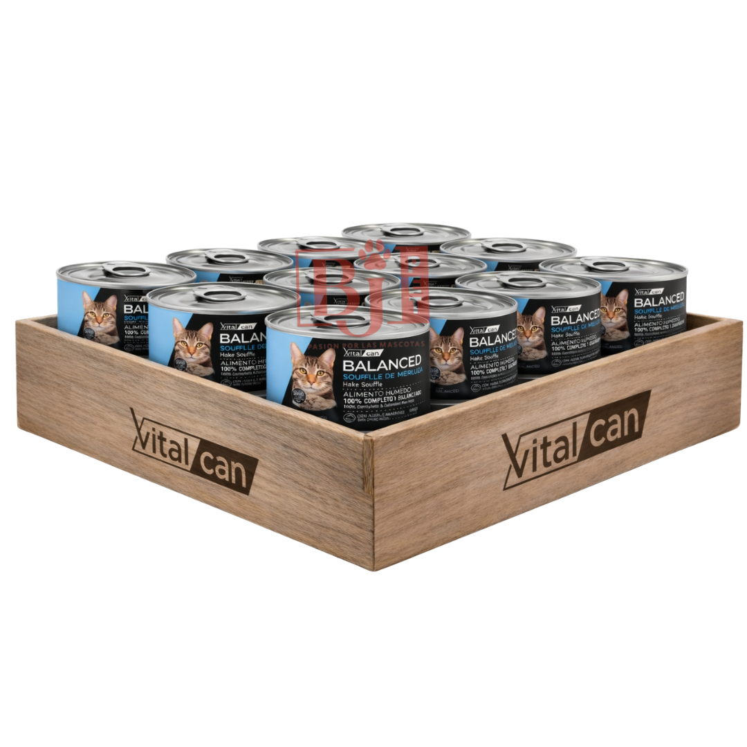 Pack 12 Latas Balanced Souffle Gato Adulto Merluza 85 Gr