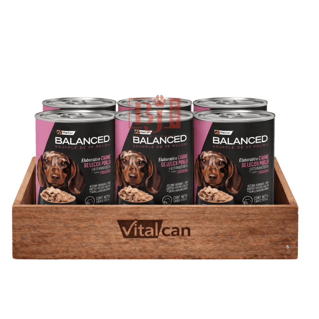 Pack 6 Latas Balanced Souffle Perro Cachorro Pollo 340 Gr