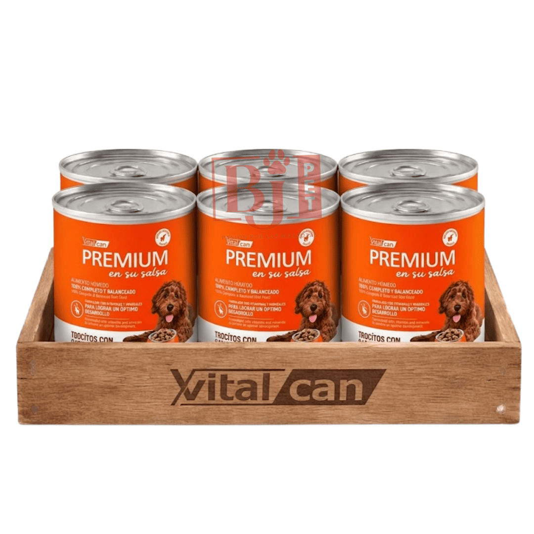 Pack 6 Latas Premium Cachorro En Su Salsa Trocitos De Pollo 340 Gr