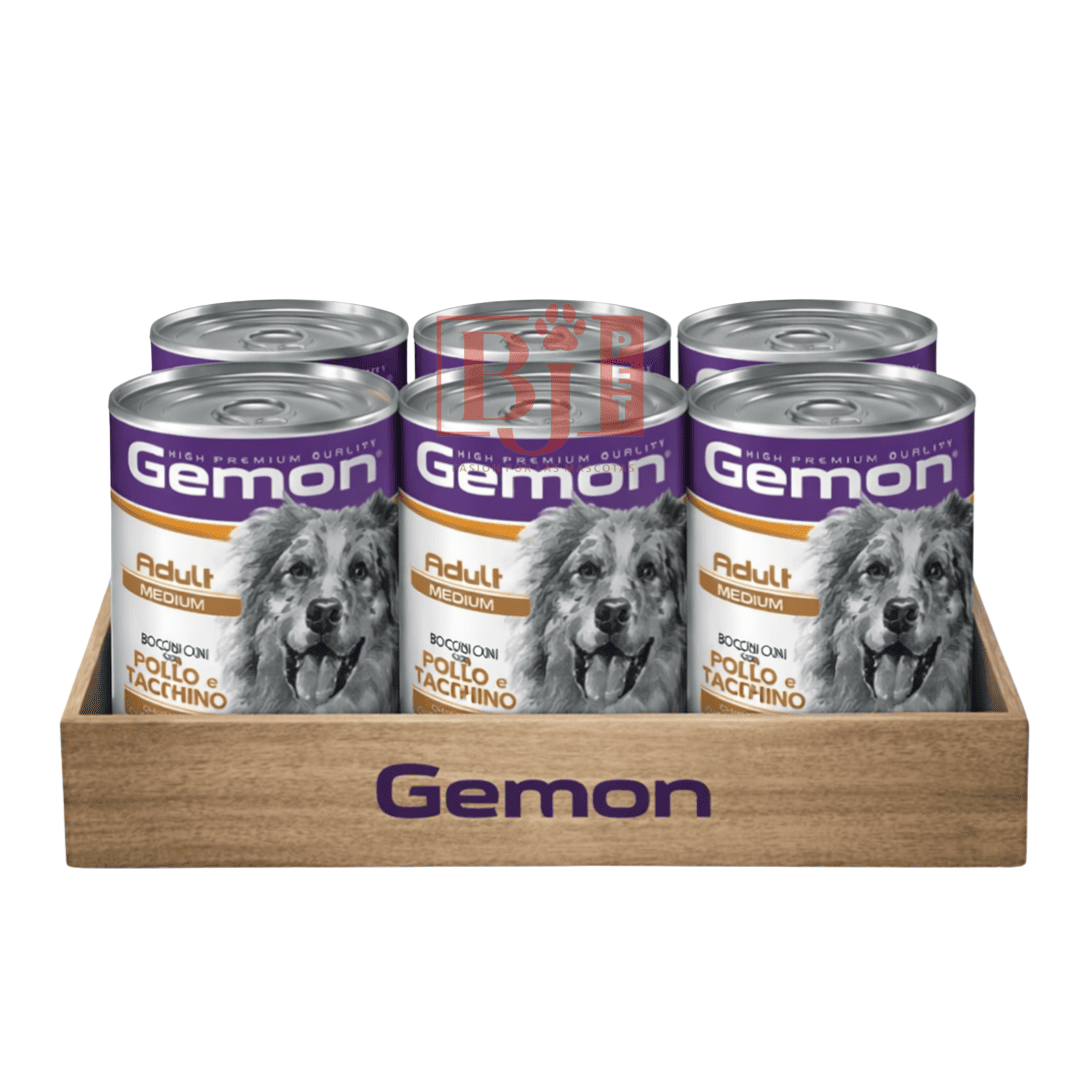 Pack 6 Latas Gemon Trozos Medianos Perro Adulto Pollo y Pavo 1.250 Gr.