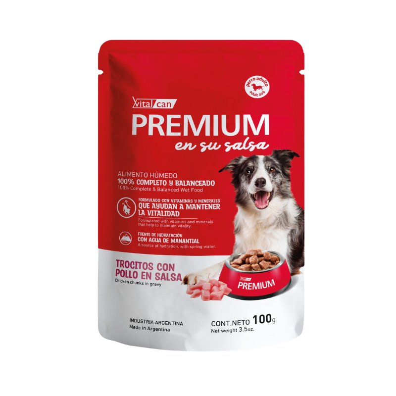 Premium Pouch Perro Adulto En Su Salsa Trocitos De Pollo 100 Gr