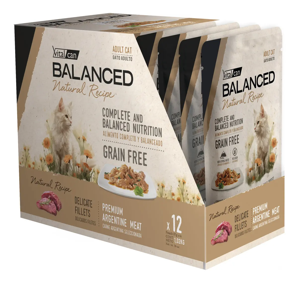 Pack 12 Pouch Natural Recipe Filetes Cordero Gato Adulto 85 Gr