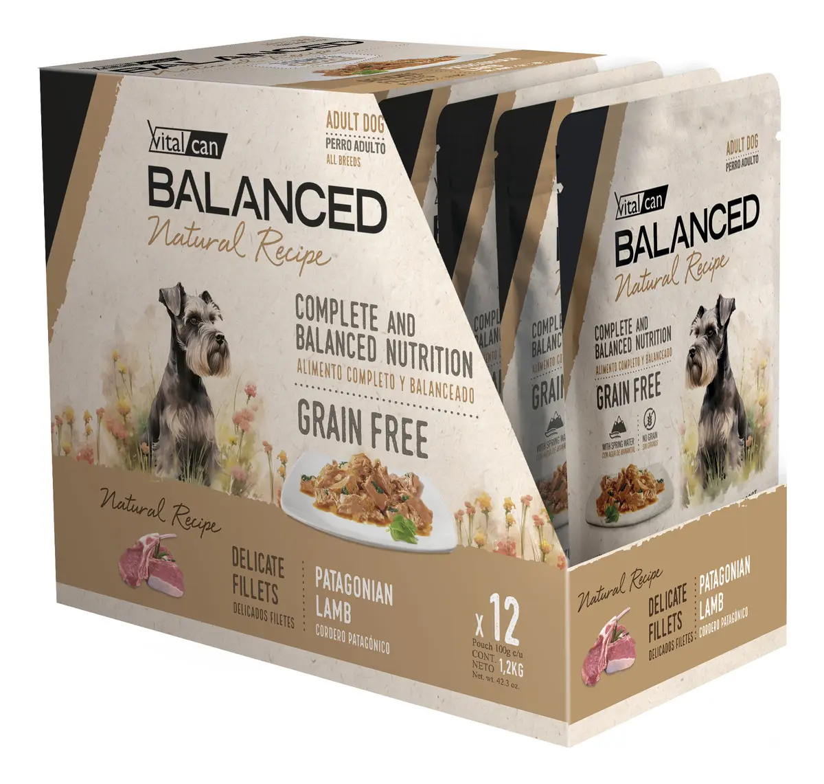 Pack 12 Pouch Natural Recipe Filetes Cordero Perro Adulto 100 Gr