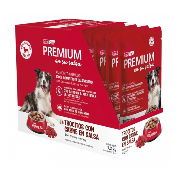 Pack 12 Pouch Premium Perro Adulto En Su Salsa Trocitos De Carne 100 Gr