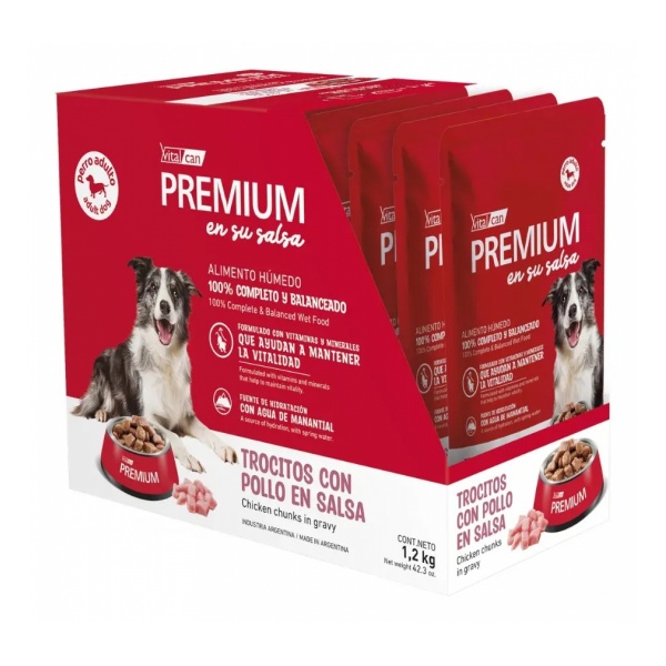 Pack 12 Pouch Premium Perro Adulto En Su Salsa Trocitos De Pollo 100 Gr