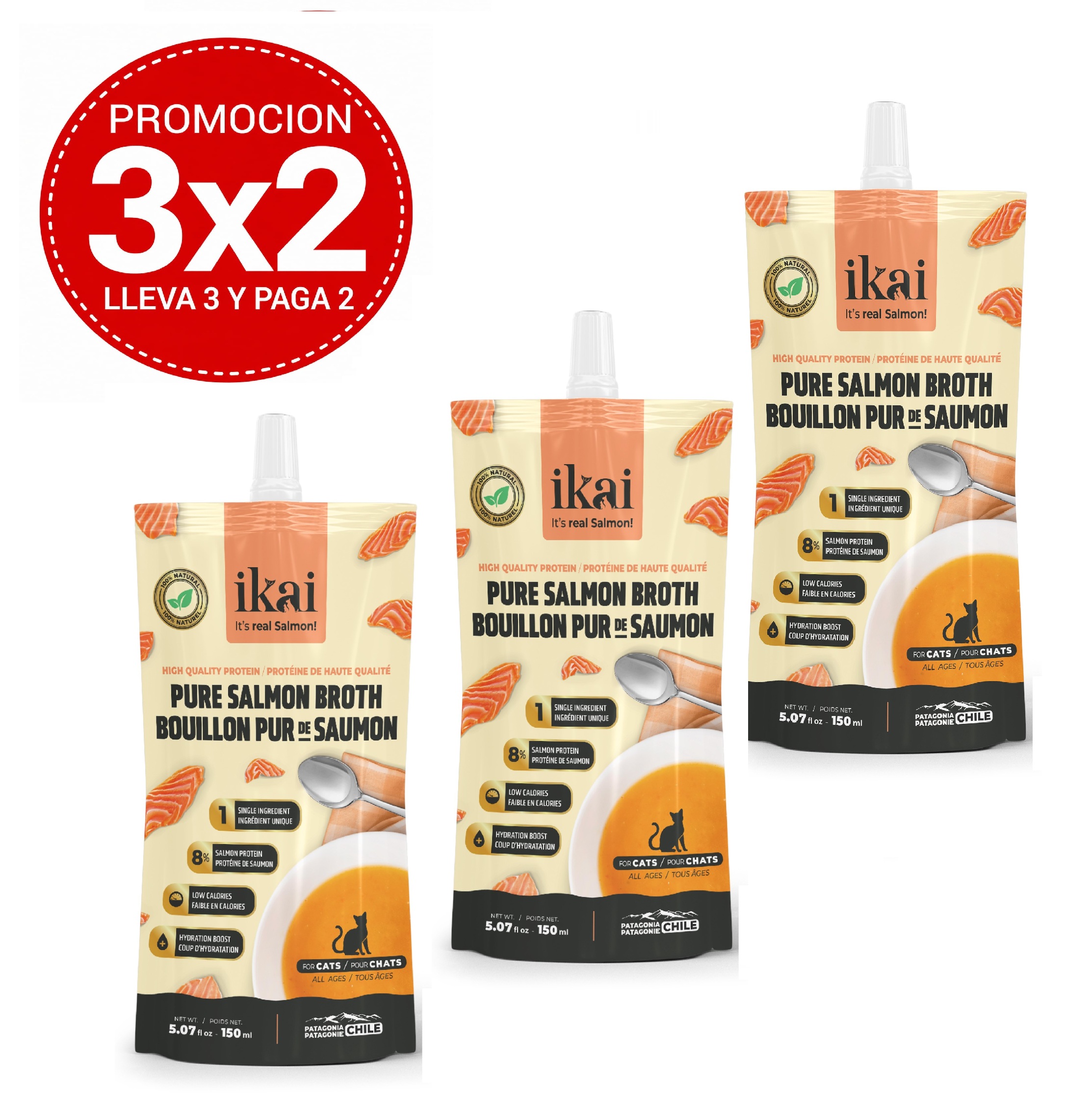 Pack 3x2 Ikai Caldo de Salmon Para Gatos 150 Ml
