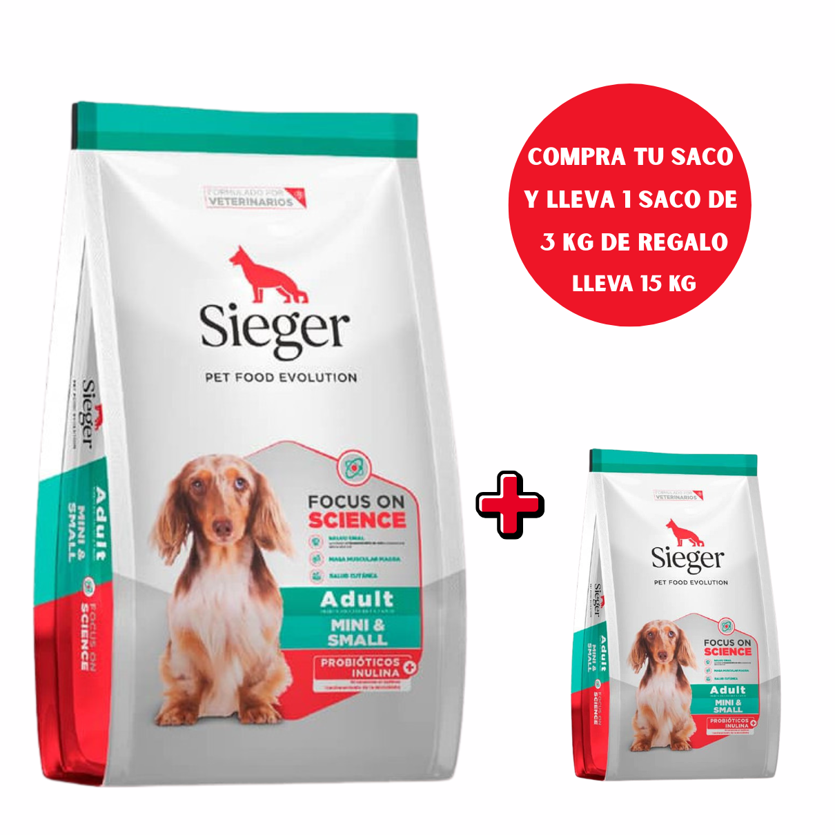Sieger Adulto Mini & Small Breeds 12 Kg + Saco 3 Kg Gratis