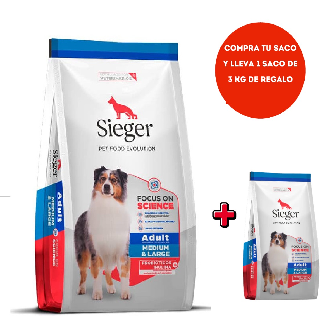 Sieger Adult Medium Large Breed 15 Kg + Saco 3 Kg Gratis