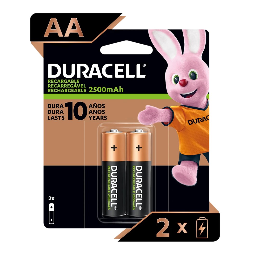 Pack 2 Pilas AA Recargables Duracell 2500mAh Por Mayor a Pedido
