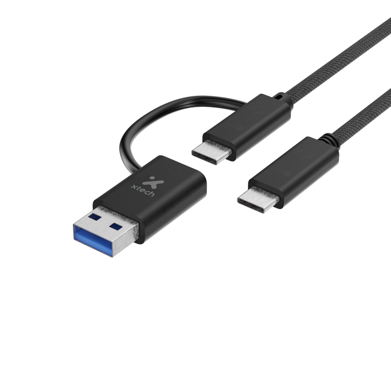 Cable Xtech XTC-532 USB-C a USB-C 60 W con adaptador USB-A