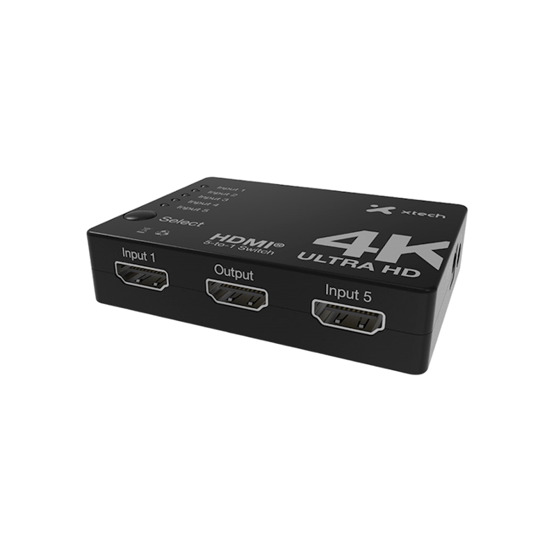 Switch HDMI Xtech XHA-430 5 entradas 1 salida 4K con control remoto