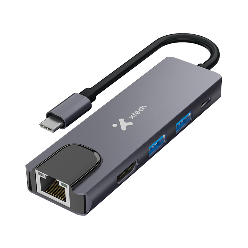 Hub USB-C Xtech XTC-572 5 en 1 HDMI 4K Gigabit y PD 100 W