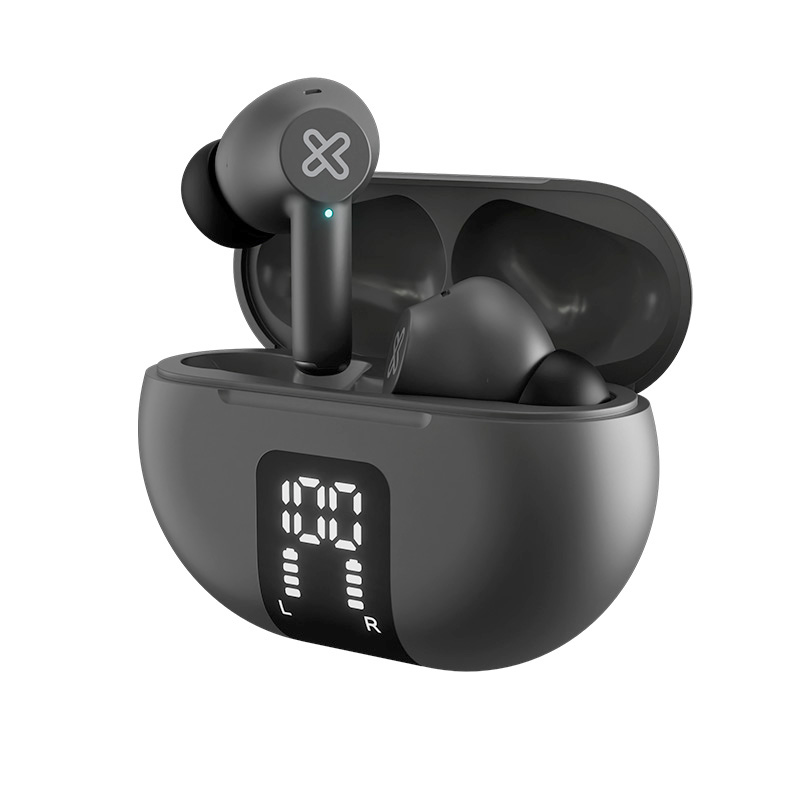 Audífonos TWS Klip Xtreme EdgeBuds KTE-755GR con ANC, ENC y estuche LED - Gris