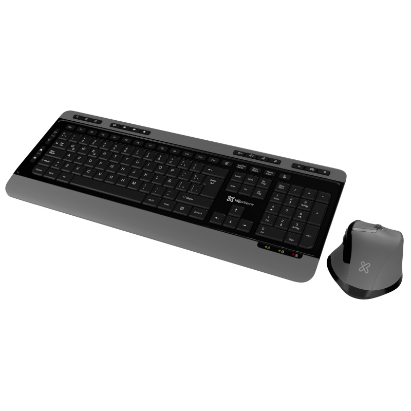 Combo teclado y mouse inalámbrico Klip Xtreme Magnifik Wireless Duo KBK-520 ergonómico en español negro y gris