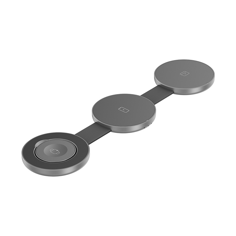 Cargador inalámbrico 3 en 1 Klip Xtreme PowerDesk Flex KDC-250 plegable 15 W gris y plateado