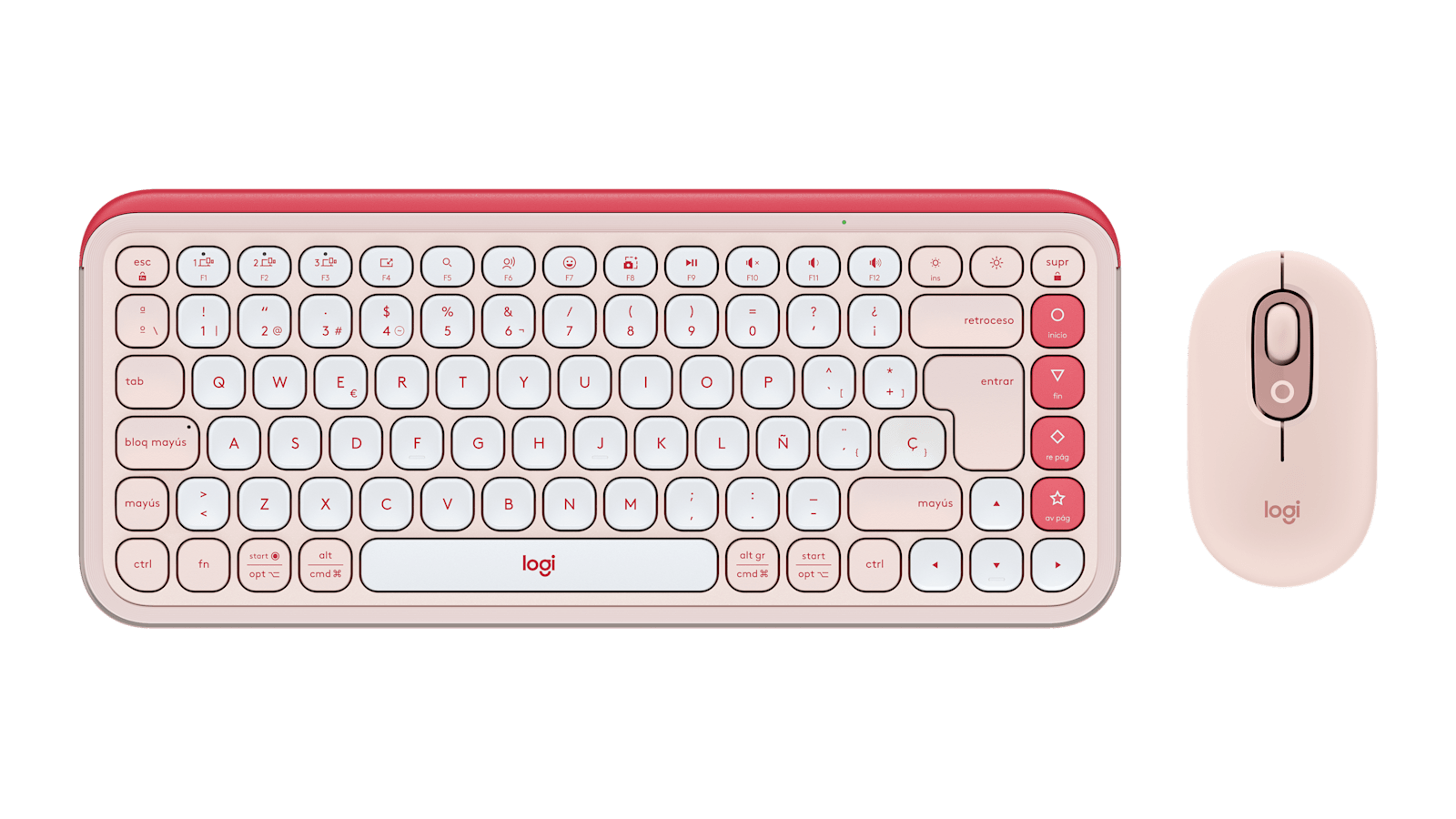 Combo teclado y mouse Logitech POP Icon Bluetooth español rosa y blanco crudo por mayor