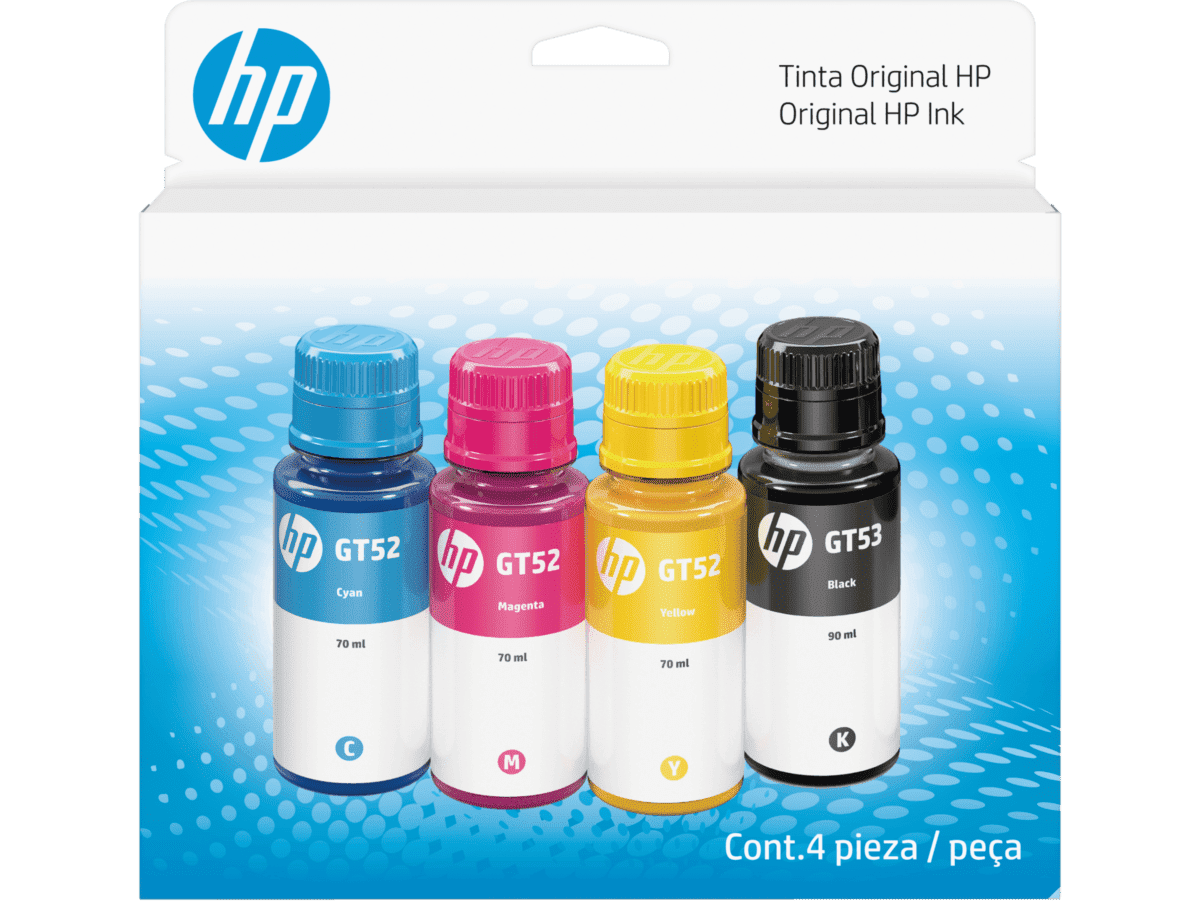 Pack de 4 botellas de tinta HP GT53 / GT52 Pack 4 9F3N4AL por mayor - Negro, cian, magenta y amarillo