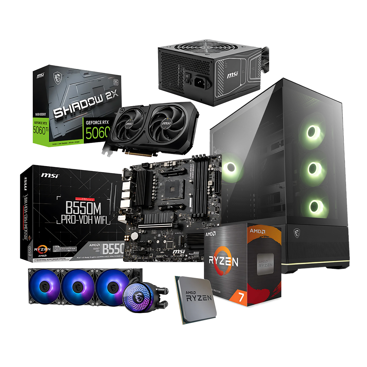 Kit MSI Ensamble Elite Ryzen 7 5700X RTX 5060 Ti 16G B550 850W