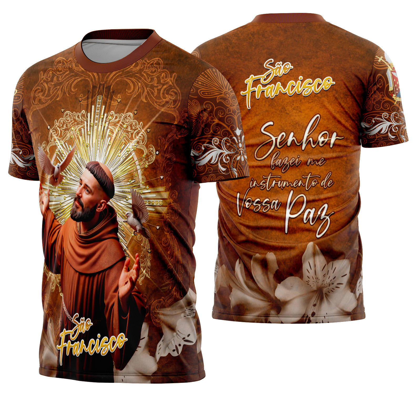 Arte estampa camisa São Francisco de Assis