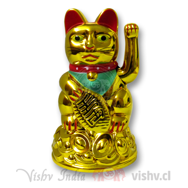 Gato De La Suerte Maneki Neko Dorado De 11 Cm - Figurita Feng Shui Que Saluda Con La Pata, De Plástico, Para Atraer Fortuna