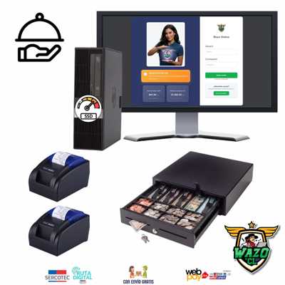 Kit Punto de Venta WAZO POS 1 con computador, pantalla, dos impresoras térmicas y gaveta de dinero