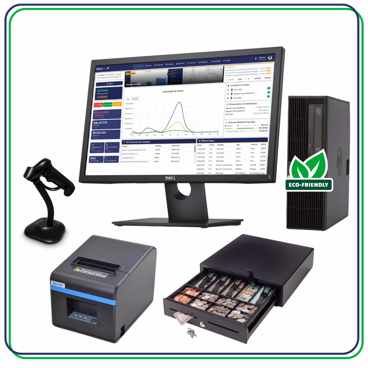 Kit punto de venta Wazo POS 2 80 mm reacondicionado con computador Core i5 o superior e impresora de 80 mm