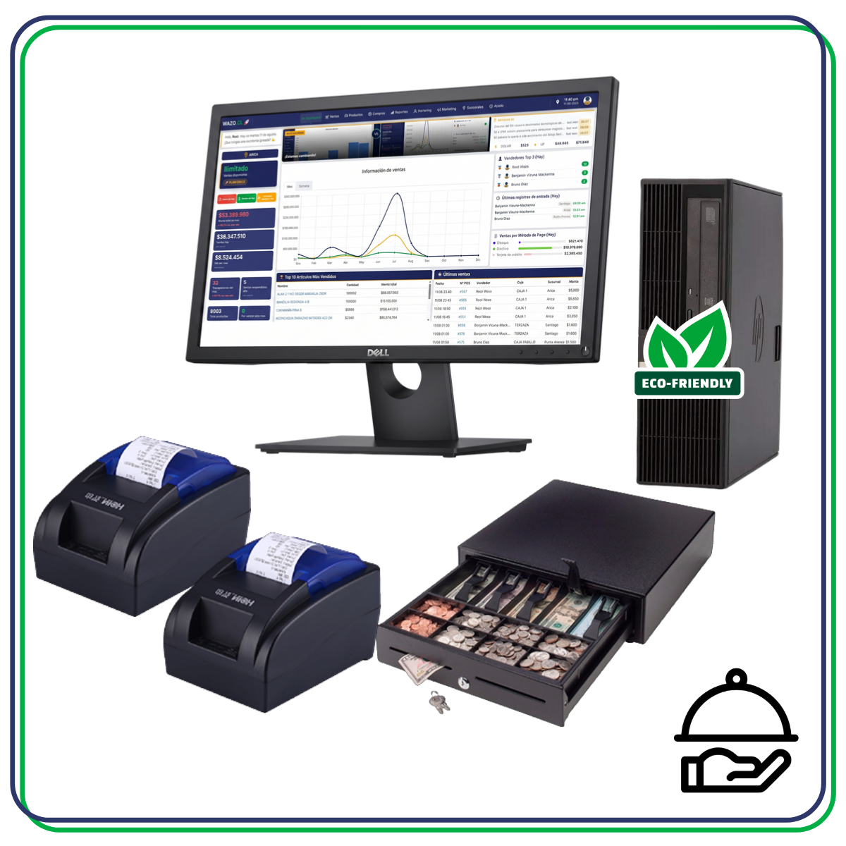 Kit punto de venta Wazo Resto POS 1 58 mm reacondicionado con dos impresoras térmicas para locales de comida