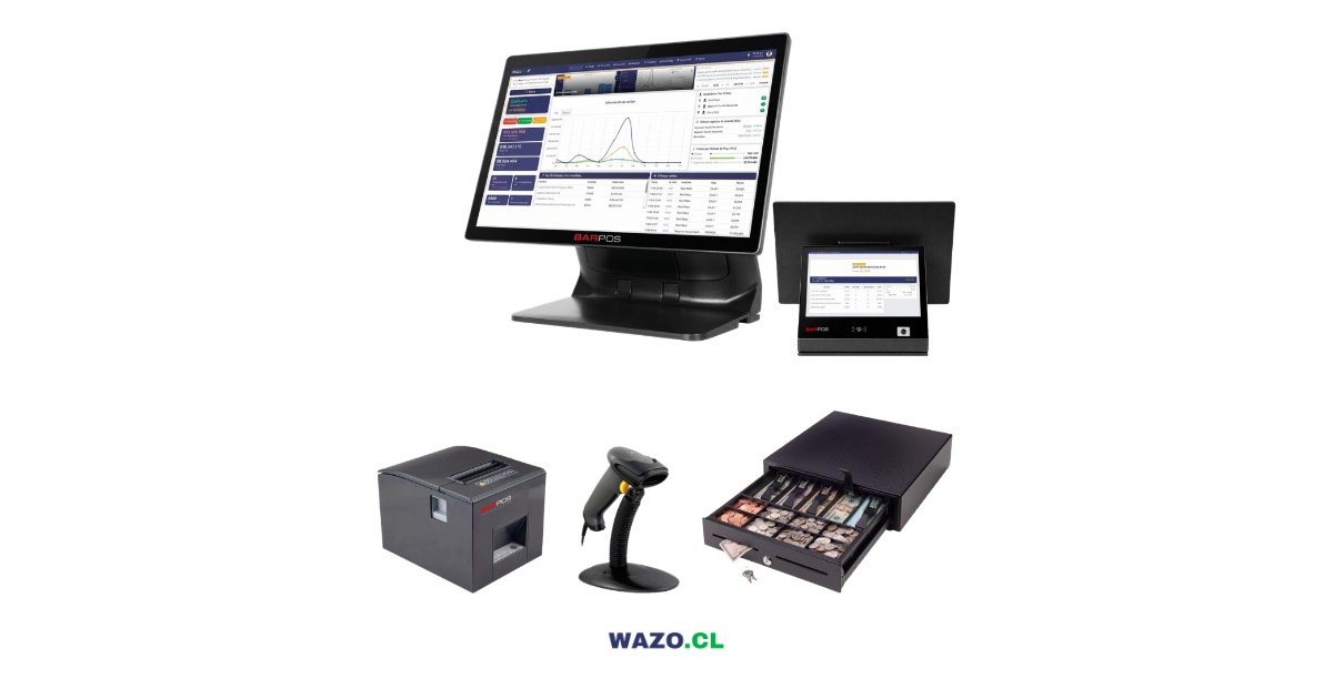 Kit punto de venta Bar POS 1 80 mm con doble pantalla, impresora, gaveta y lector
