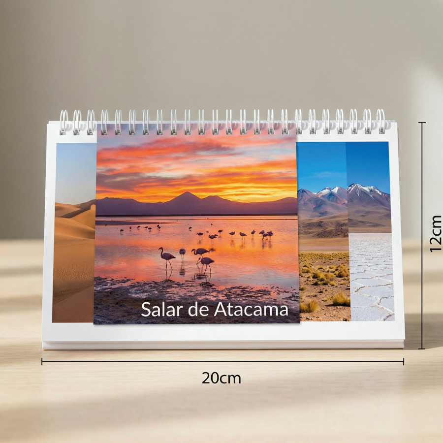 Calendario de escritorio a medida con medidas de 20 x 12 cm