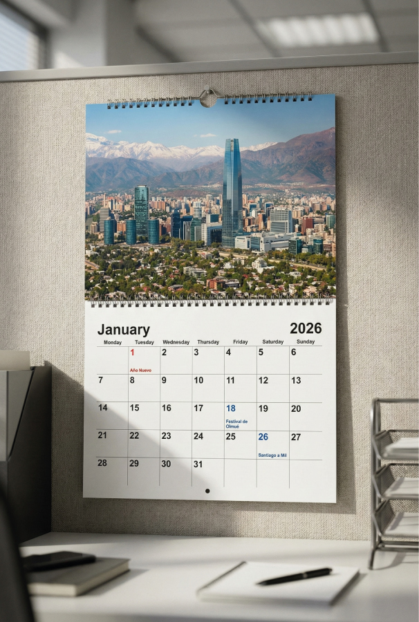 Calendario de pared personalizado colgado en oficina