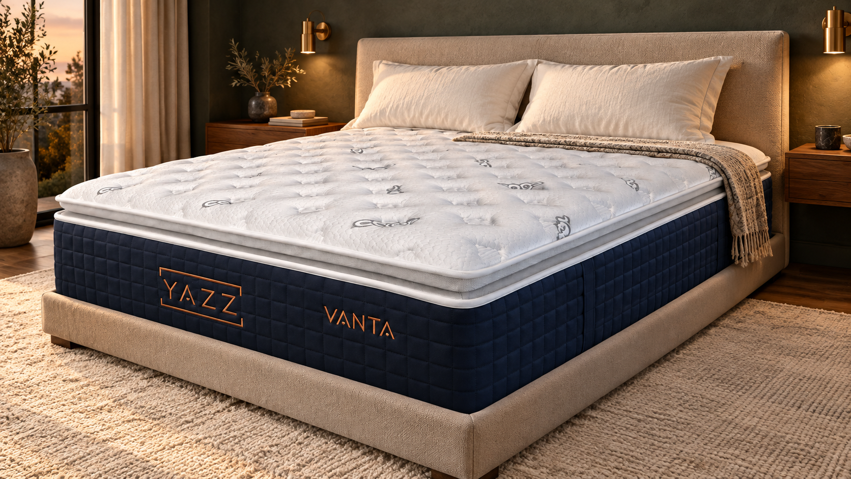 Colchón YAZZ VANTA en un dormitorio elegante de estilo hotel